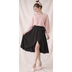 Tracy Reese Vintage Y2K Black Wrap Skirt Asymmetrical Eyelet Romantic Ballet M